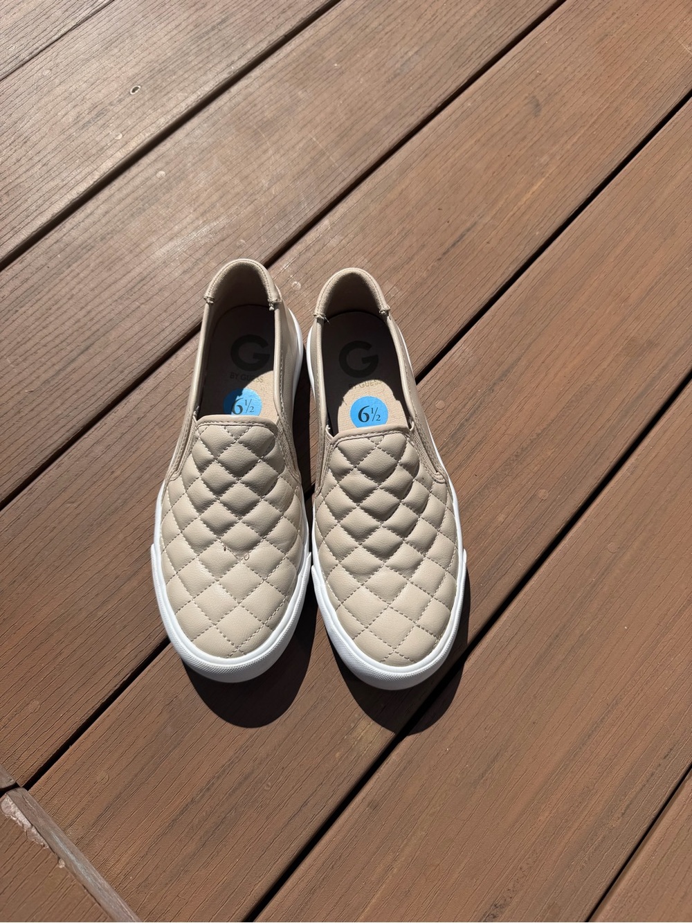 Guess Quilted Slip-On Flats in Beige
